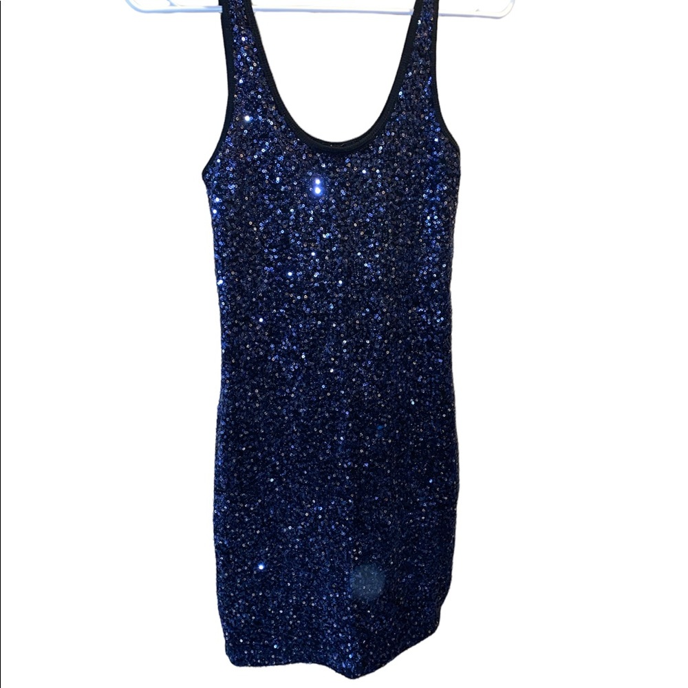 Express sequin sparkle New Year’s Eve mini low back tank flapper dress navy